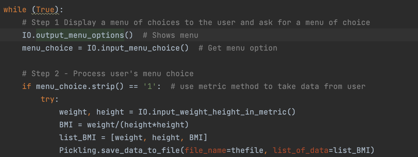 main – menu options and menu choice