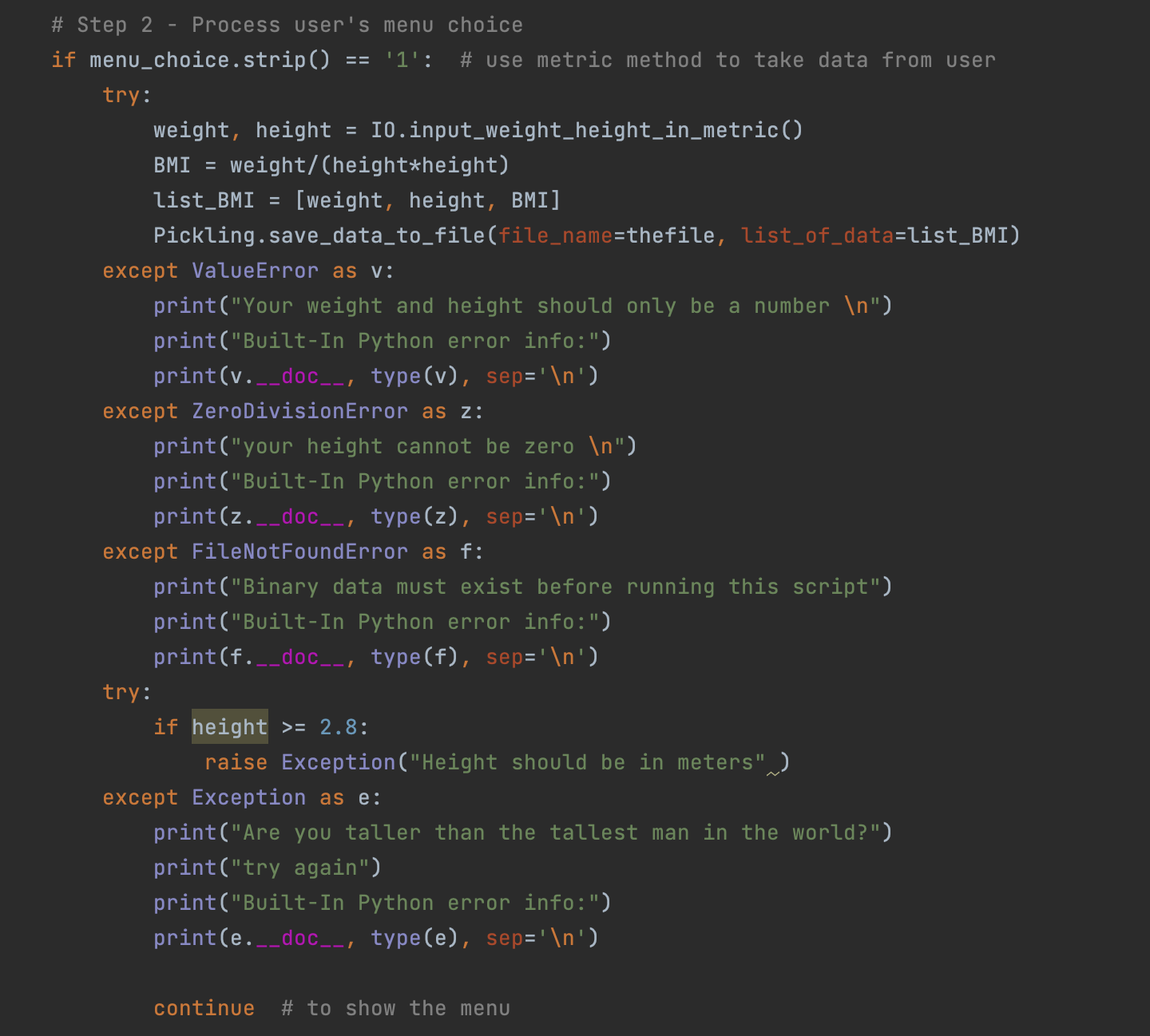 main – try statement - except clause (metric)